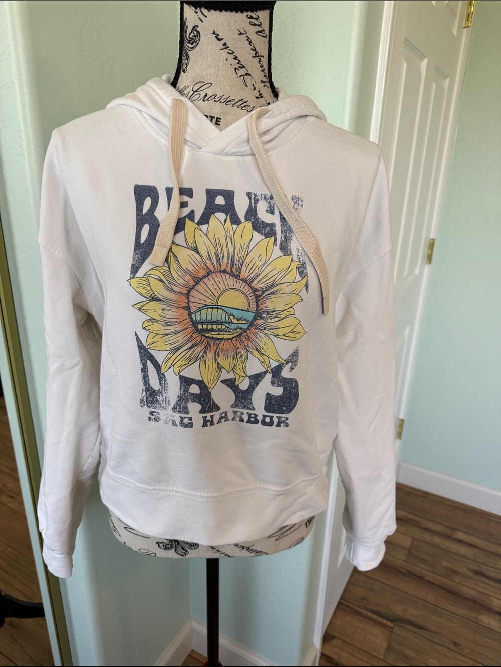 White Pullover Hoodie with Sunflower Graphic